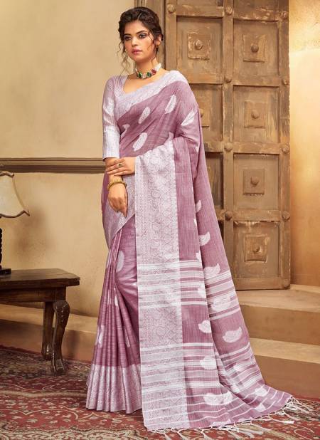 Light Purple Colour ASHIKA CHIKANKARI BUTTA Cotton Linen With Resham Work Designer Saree Collection CB 06